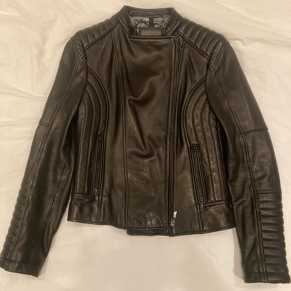 Black Rivet Real Genuine Leather Moto Jacket, Size S, Like New